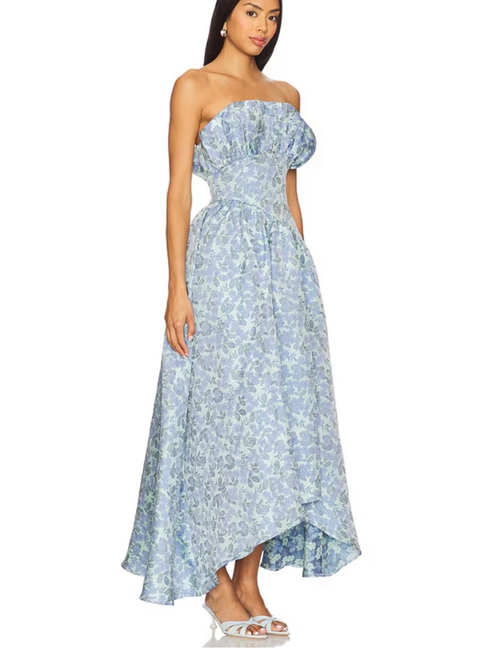 Elliatt Strapless Floral Maxi Dress in Light Blue